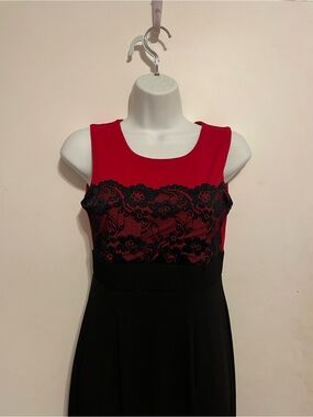 Enfocus Studio Red Dress with Black Lace Accents